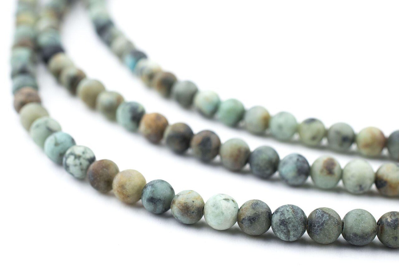 The Bead Chest Round Matte African Turquoise Beads (4mm): Organic Gemstone Round Spherical Energy Stone Healing Power Crystal for Jewelry Bracelet Mala Necklace Making